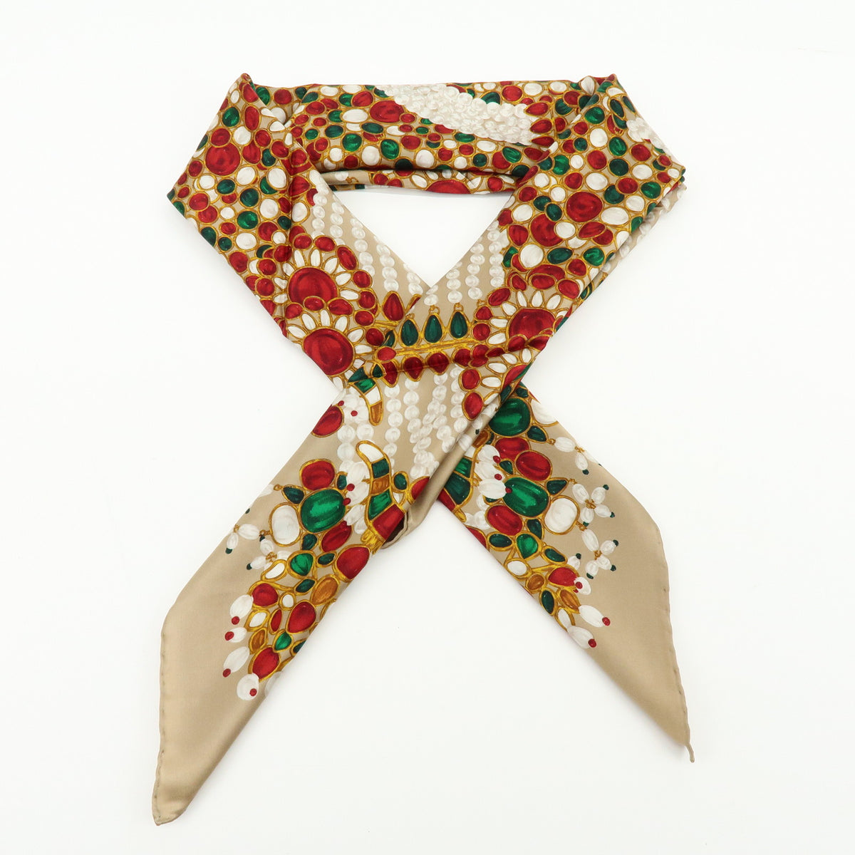 CHANEL COCO Mark Silk100% Jewelry Pattern Scarf Brown Red