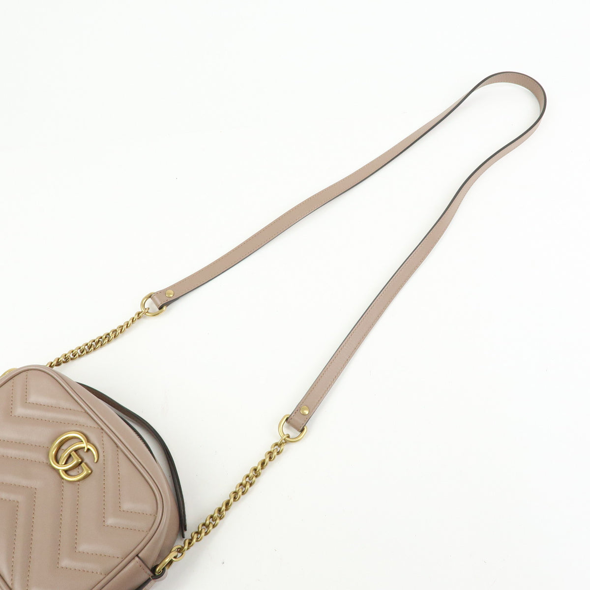 GUCCI GG Marmont Double G Leather Chain Shoulder Bag Pink Beige 448065