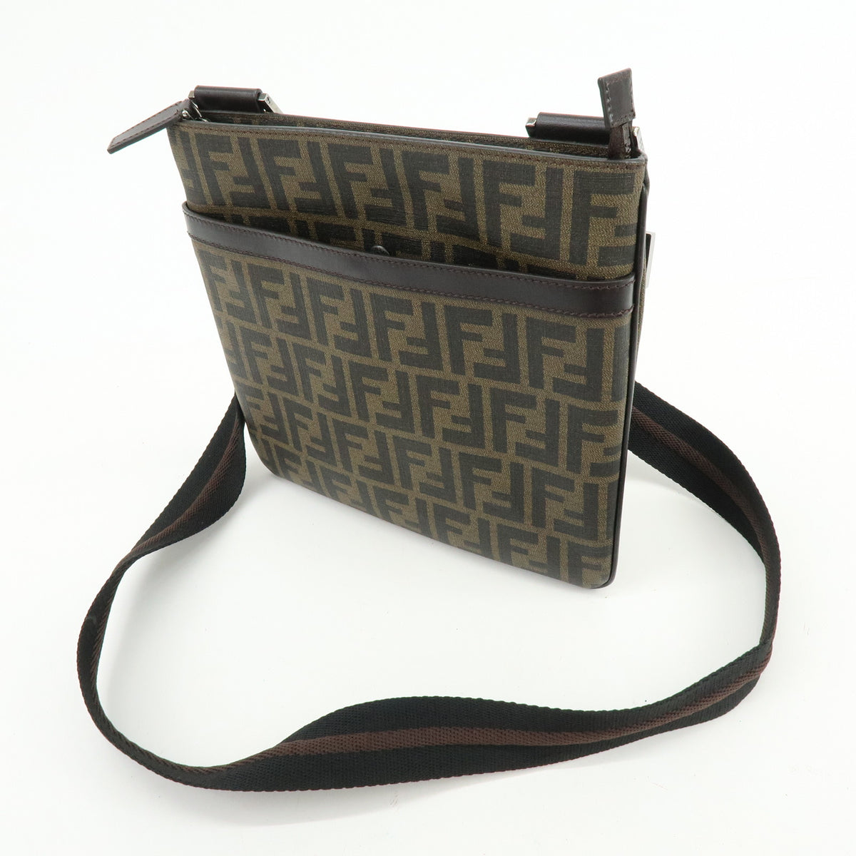 FENDI Zucca PVC Coated Canvas Leather Shoulder Bag Brown 7VA348