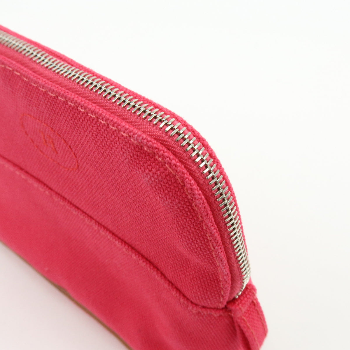 HERMES Cotton Canvas Leather Mini Bolide Pouch Pink Beige