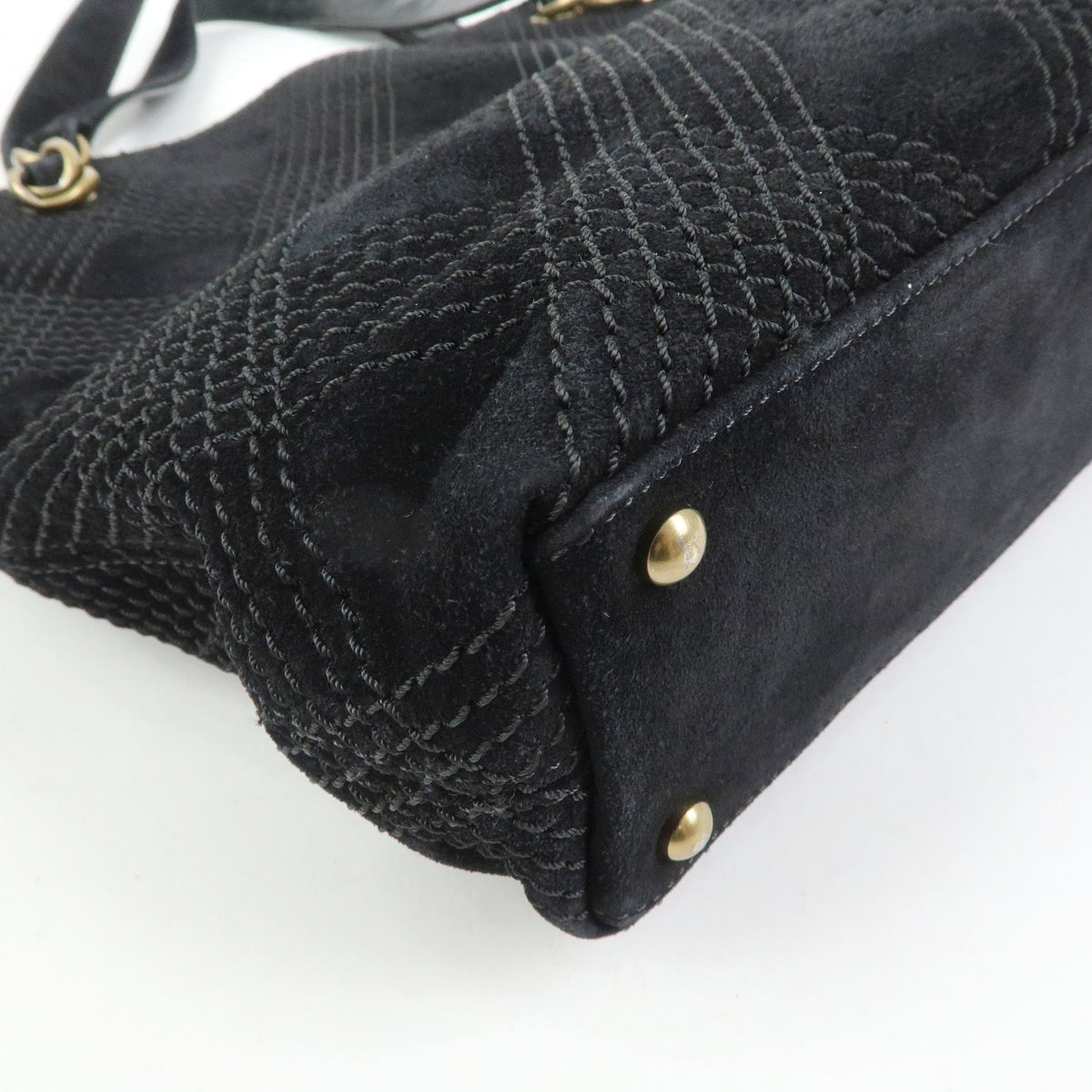 CHANEL COCO Mark Wild Stitch Suede Leather Shoulder Bag Tote Bag Black