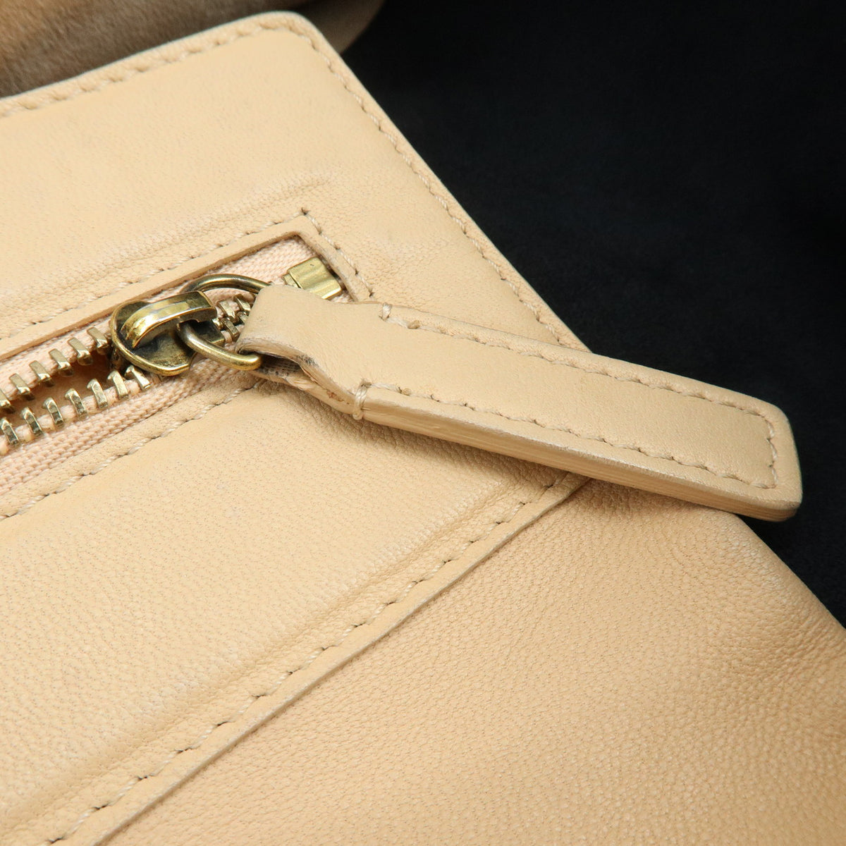 CELINE Horizontal Cabas Leather Tote Bag Hand Bag Beige Black