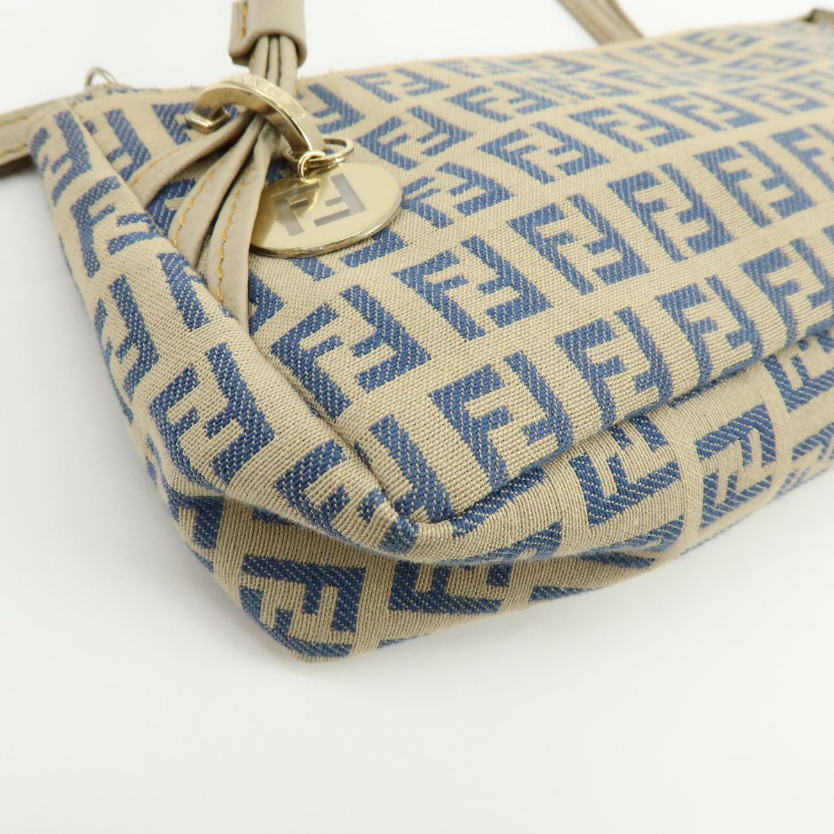 FENDI Zucchino Canvas Leather Mini Hand Bag Pouch Beige 8BR513