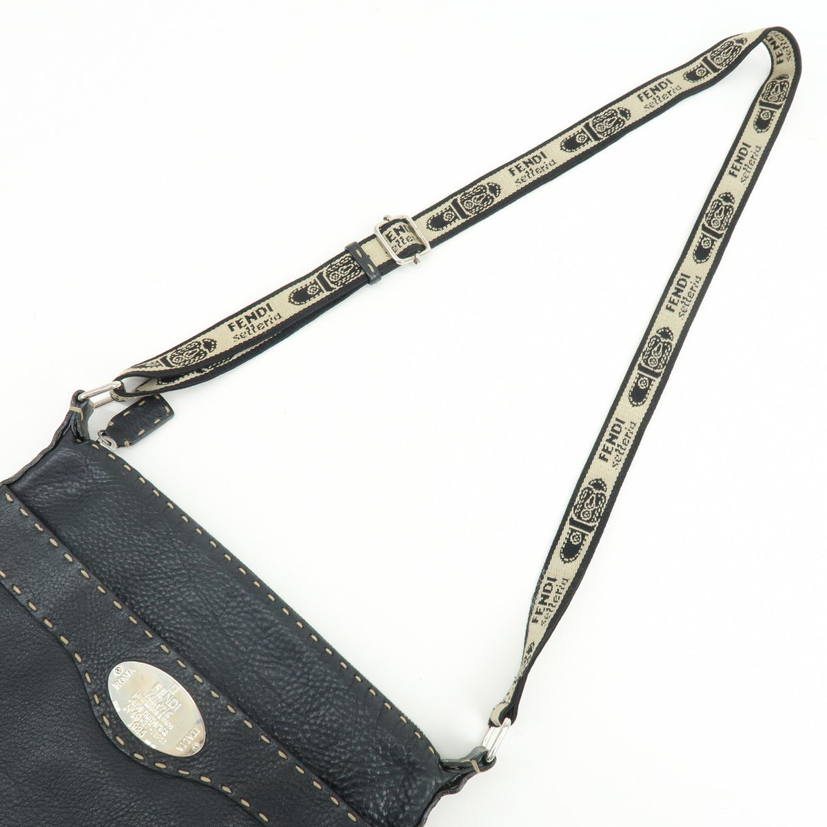 FENDI Logo Selleria Leather Shoulder Bag Crossbody Bag Black 8BT109