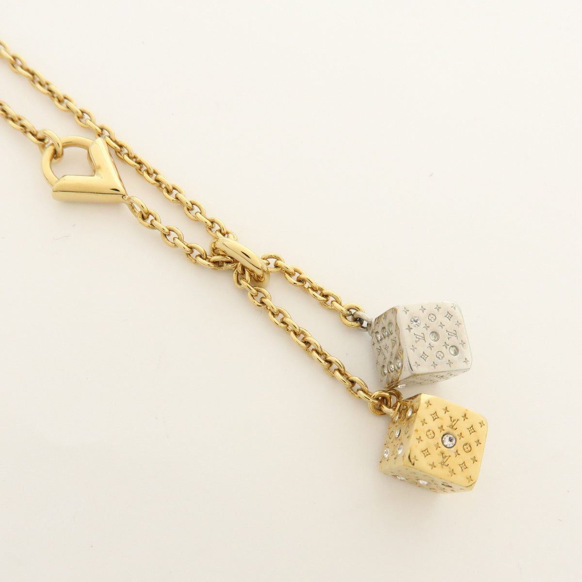 Louis Vuitton Luckygram Gold Plated Rhinestone Necklace Gold M62804