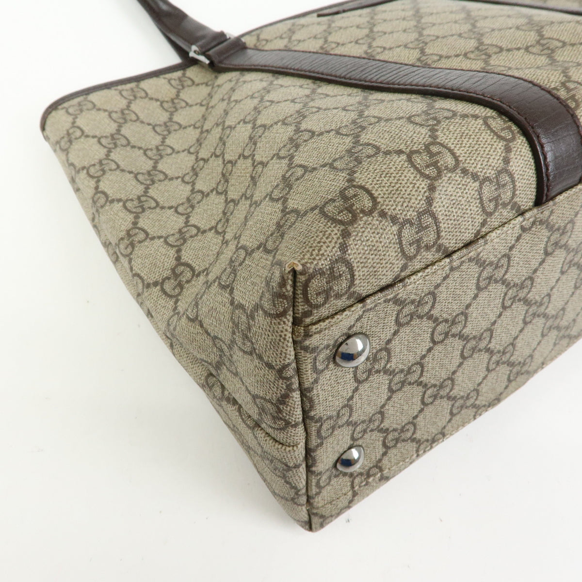 GUCCI GG Supreme Leather Tote Bag Shoulder Bag Beige Brown 114595