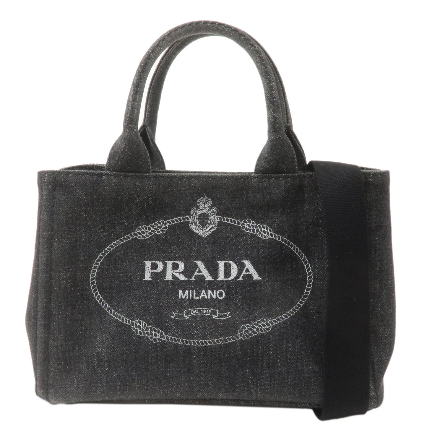 PRADA-Logo-Canapa-Mini-Canvas-2Way-Hand-Bag-Denim-Black-1BG439