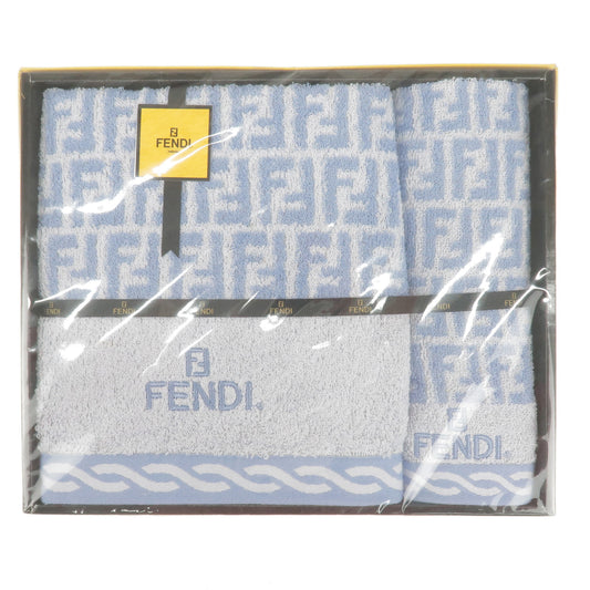 FENDI-Zucca-Set-of-2-Cotton-100%-Logo-Towel-with-Box-Light-Blue