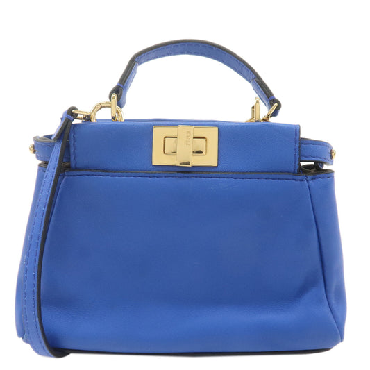 FENDI-Micro-Peekaboo-Leather-2Way-Shoulder-Bag-Blue-8M0355