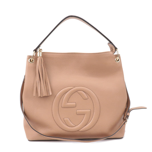 GUCCI-SOHO-Leather-Shoulder-Bag-Hand-Bag-Pink-Beige-536194