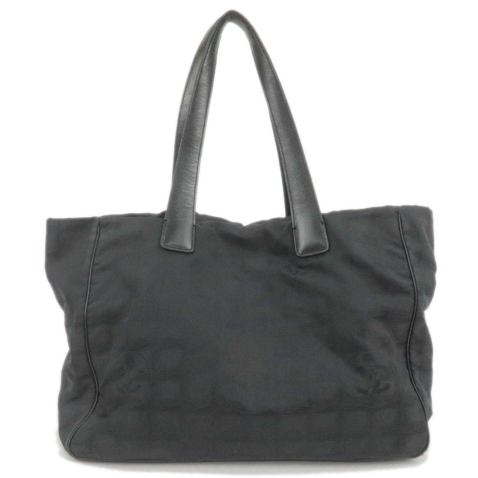 CHANEL-Travel-Line-Nylon-Jacquard-Leather-Tote-Bag-Black-A15991