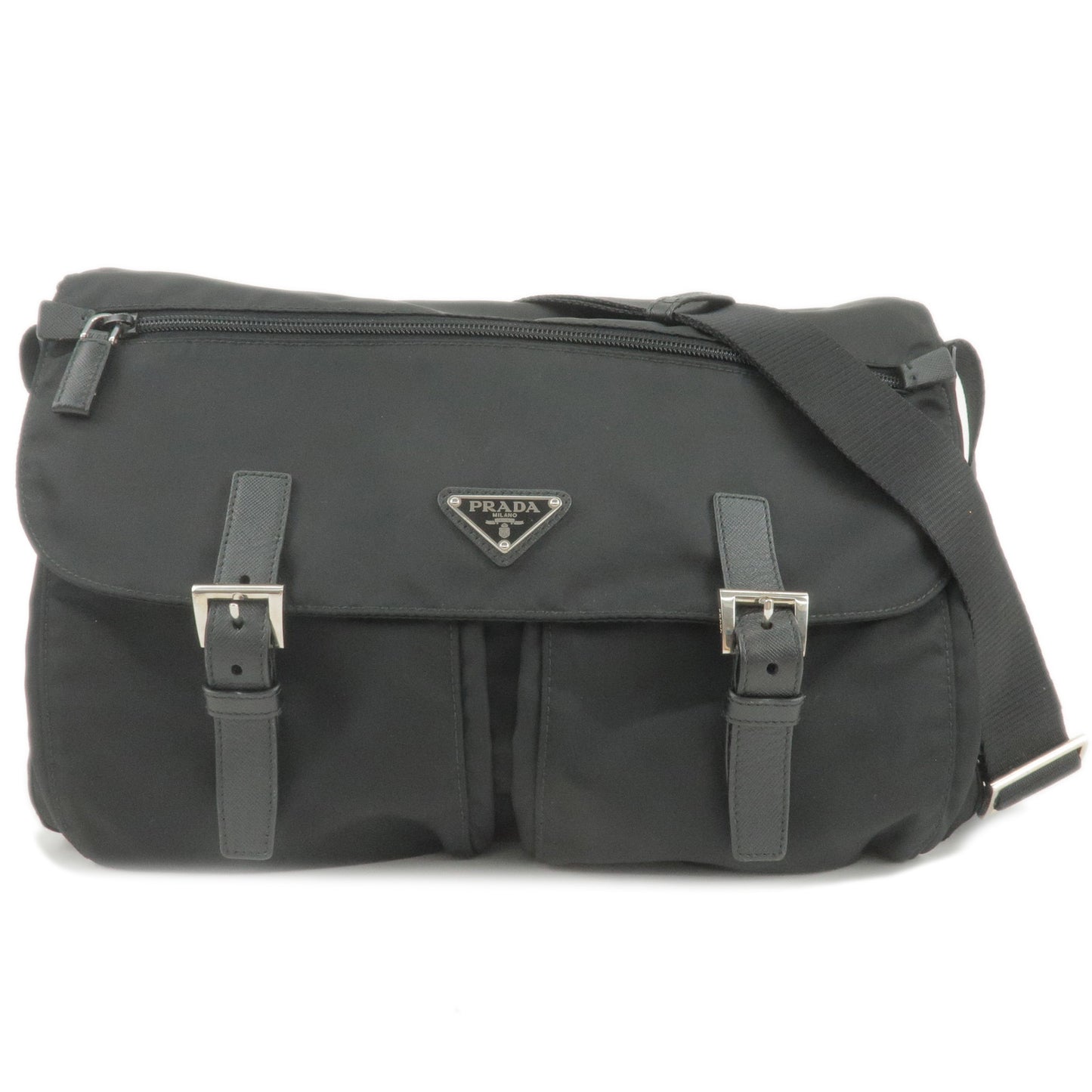 PRADA-Logo-Nylon-Leather-Shoulder-Bag-Crossbody-Bag-Black-BT1738