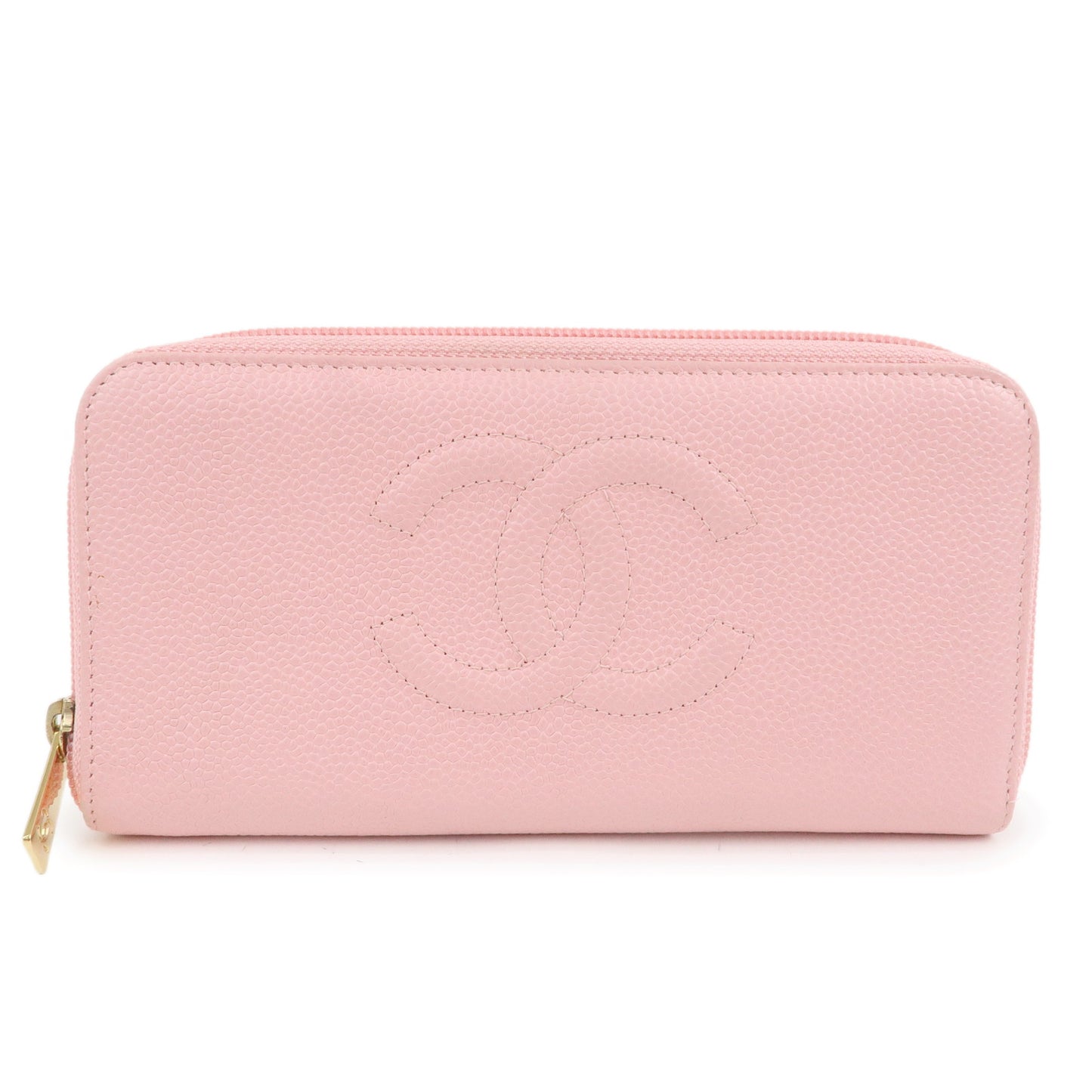 CHANEL Caviar Skin Round Zippy Long Wallet Pink A13228