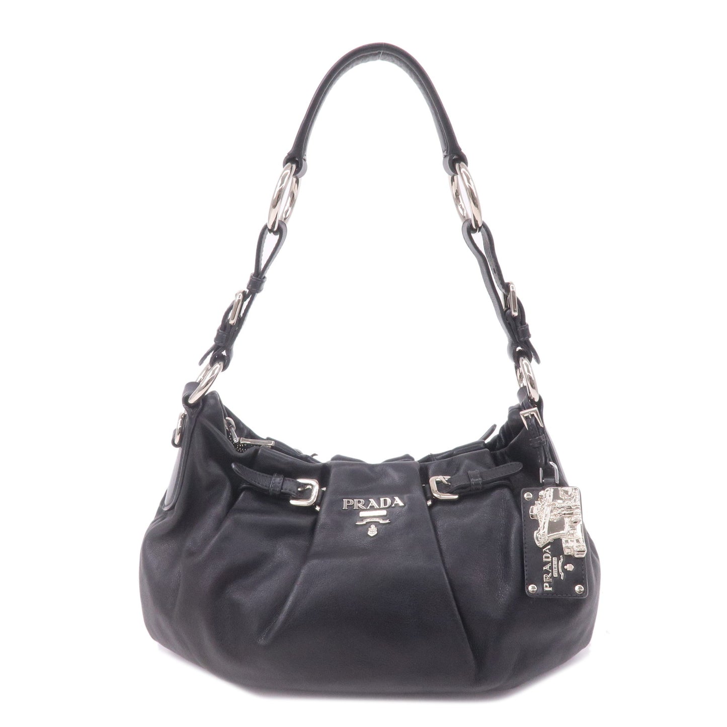 PRADA-Logo-Leather-Shoulder-Bag-Hand-Bag-Black-BR3795