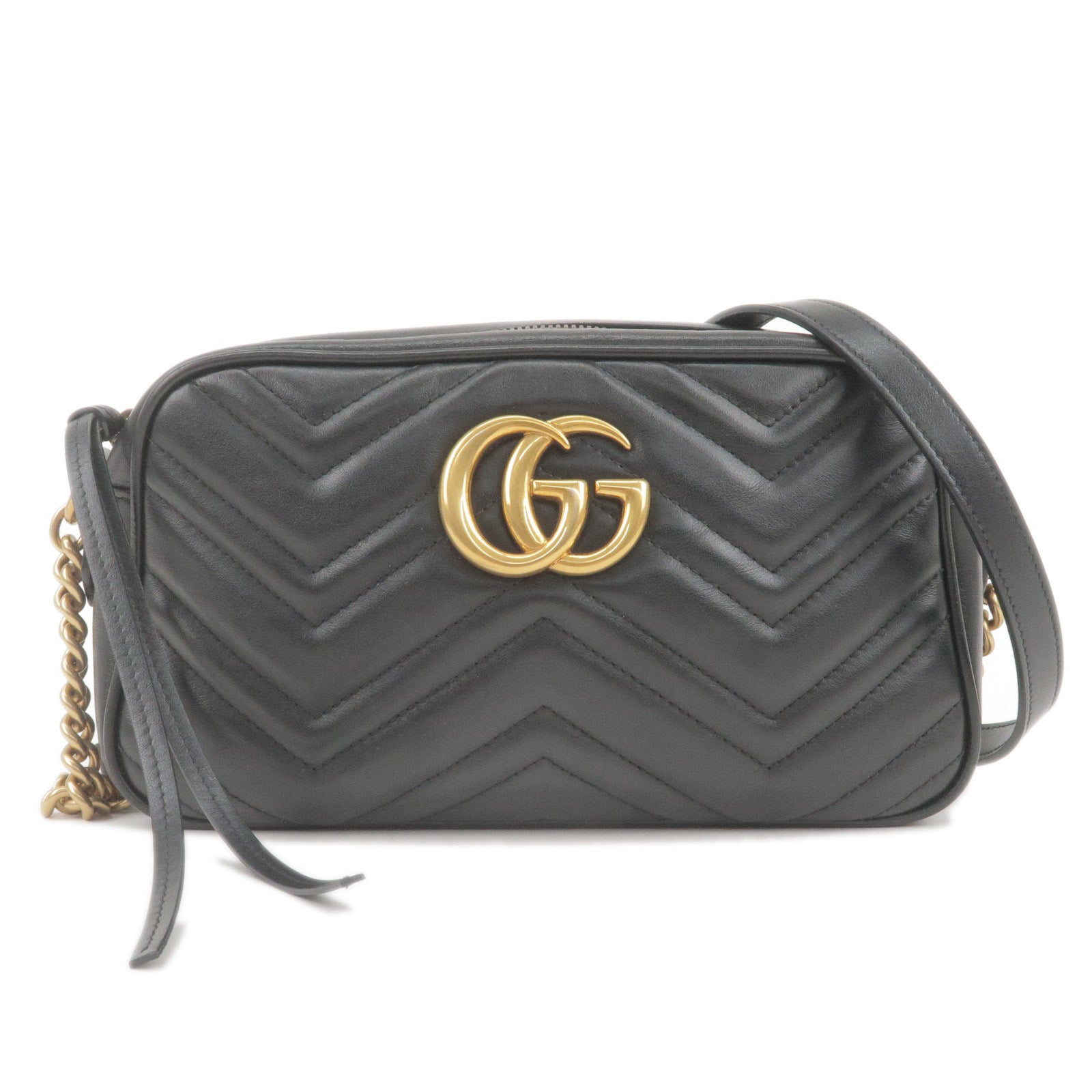 GUCCI-GG-Marmont-Leather-Chain-Shoulder-Bag-Black-447632