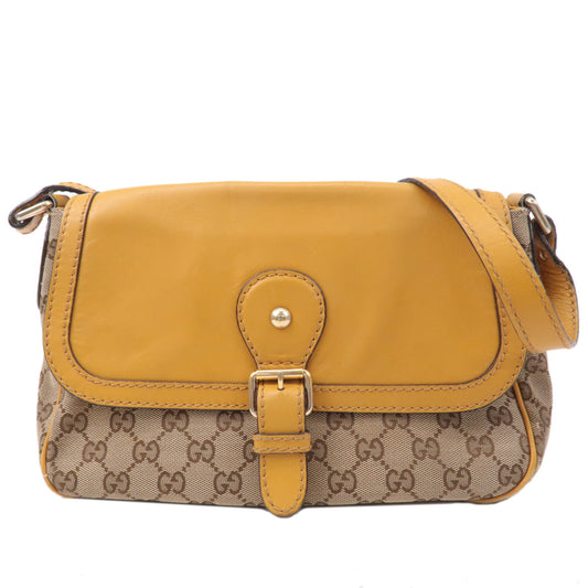 GUCCI-GG-Canvas-Leather-Shoulder-Bag-Beige-Brown-Yellow-308452
