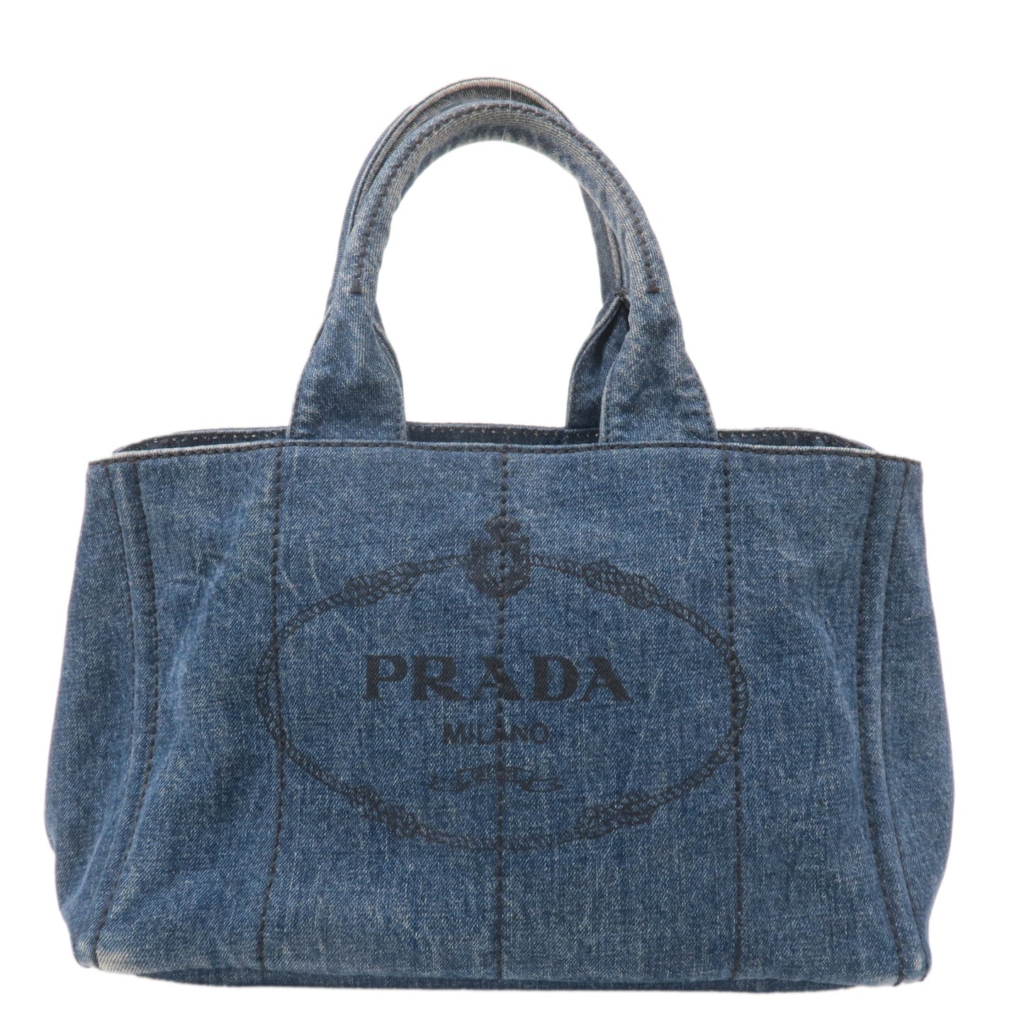 PRADA Logo Canapa Denim Hand Bag Tote Bag Navy B1877B