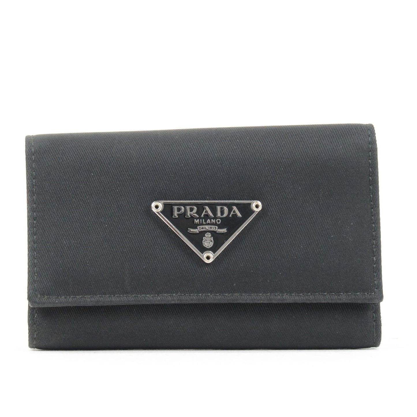 PRADA Logo Leather 6 Key Case Key Holder NERO Black M222