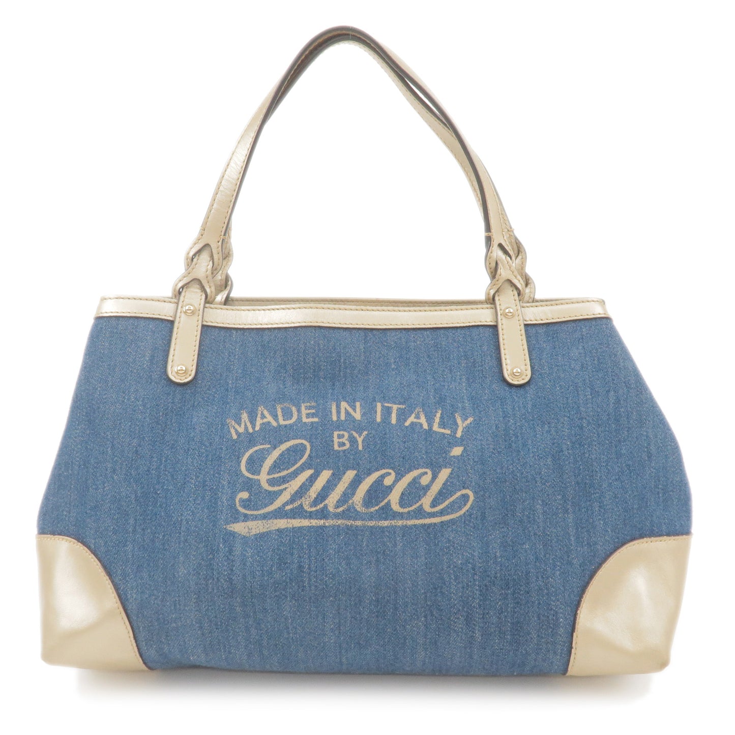 GUCCI-Craft-Denim-Leather-Tote-Bag-Japan-limited-Blue-Gold-348715