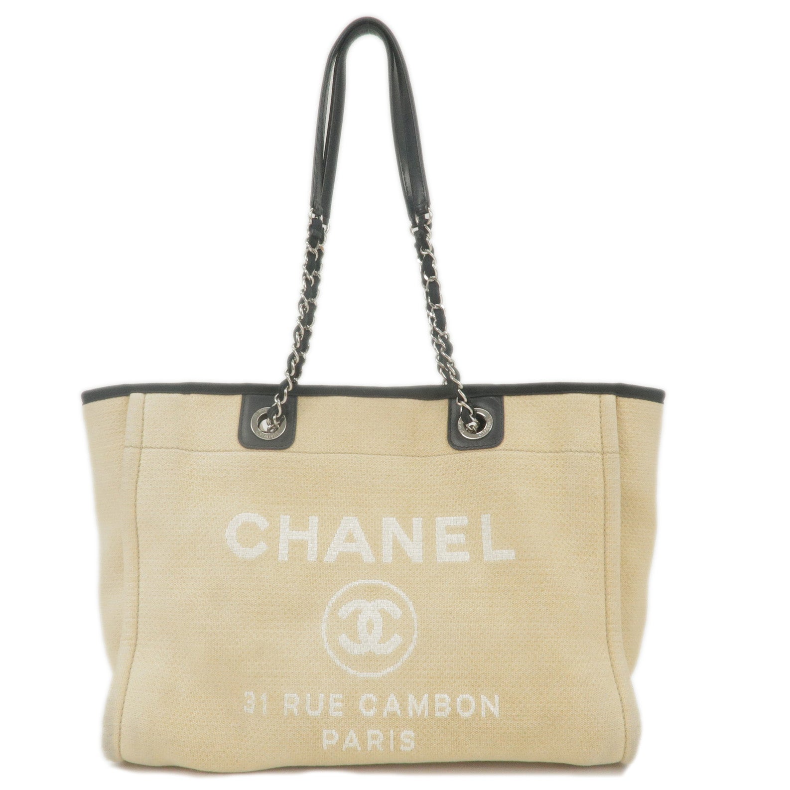 CHANEL-Deauville-MM-Canvas-Leather-Chain-Tote-Bag-Beige-A67001