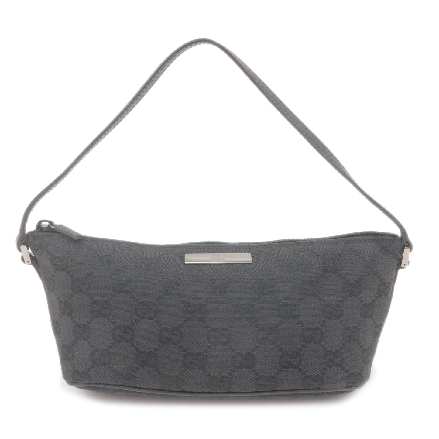 GUCCI-GG-Canvas-Leather-Boat-Bag-Hand-Bag-Black-07198