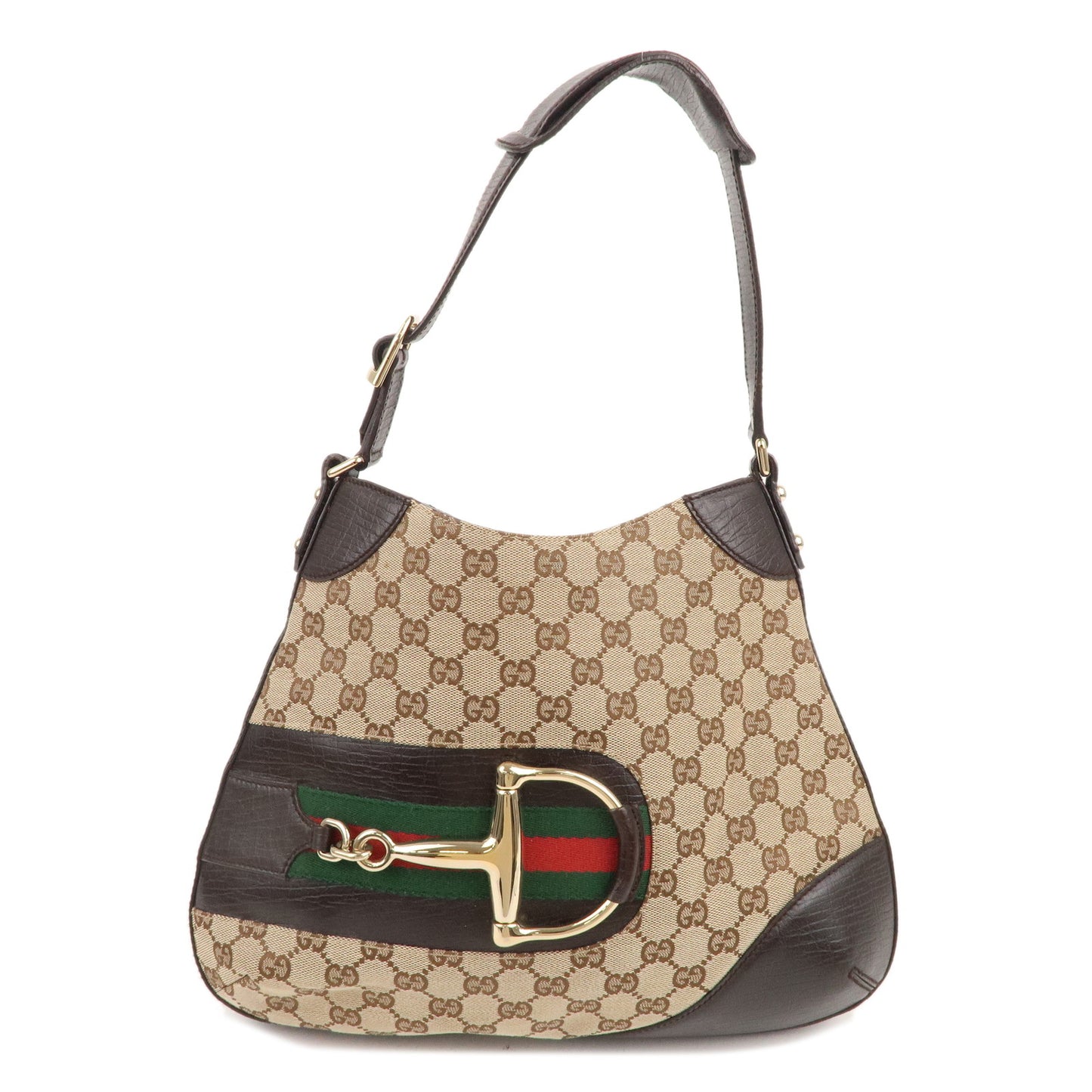 GUCCI Horsebit Sherry GG Canvas Leather Shoulder Bag Brown 137388