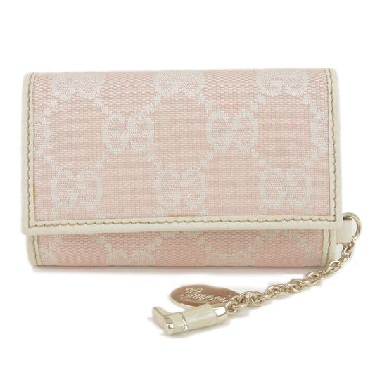 GUCCI-GG-Canvas-Leather-6-Rings-Key-Case-Pink-White-154184