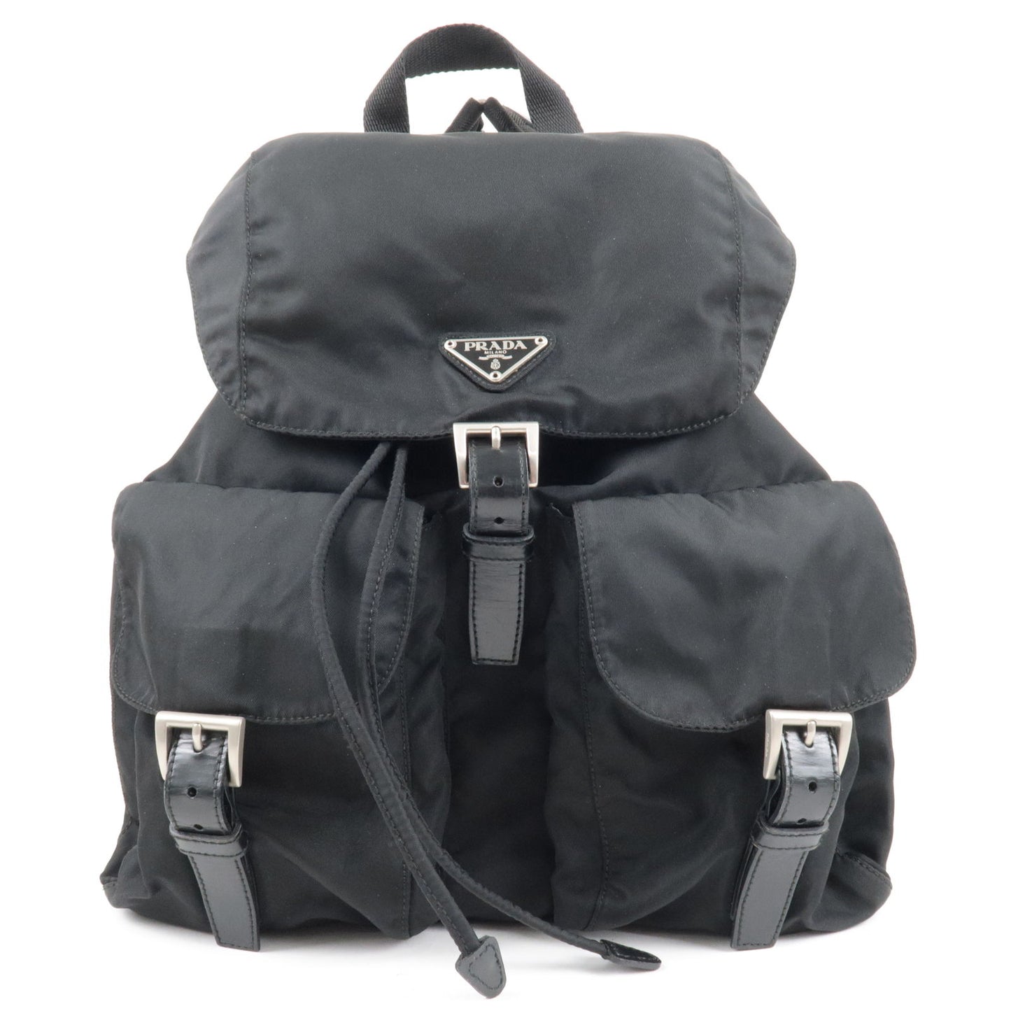 PRADA-Logo-Nylon-Leather-Back-Pack-Ruck-Sack-Black
