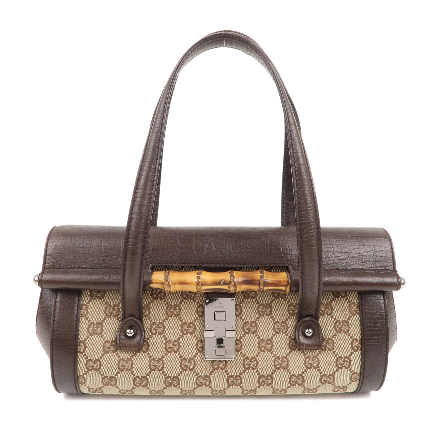 GUCCI Bamboo GG Canvas Leather Hand Bag Beige Brown 111713