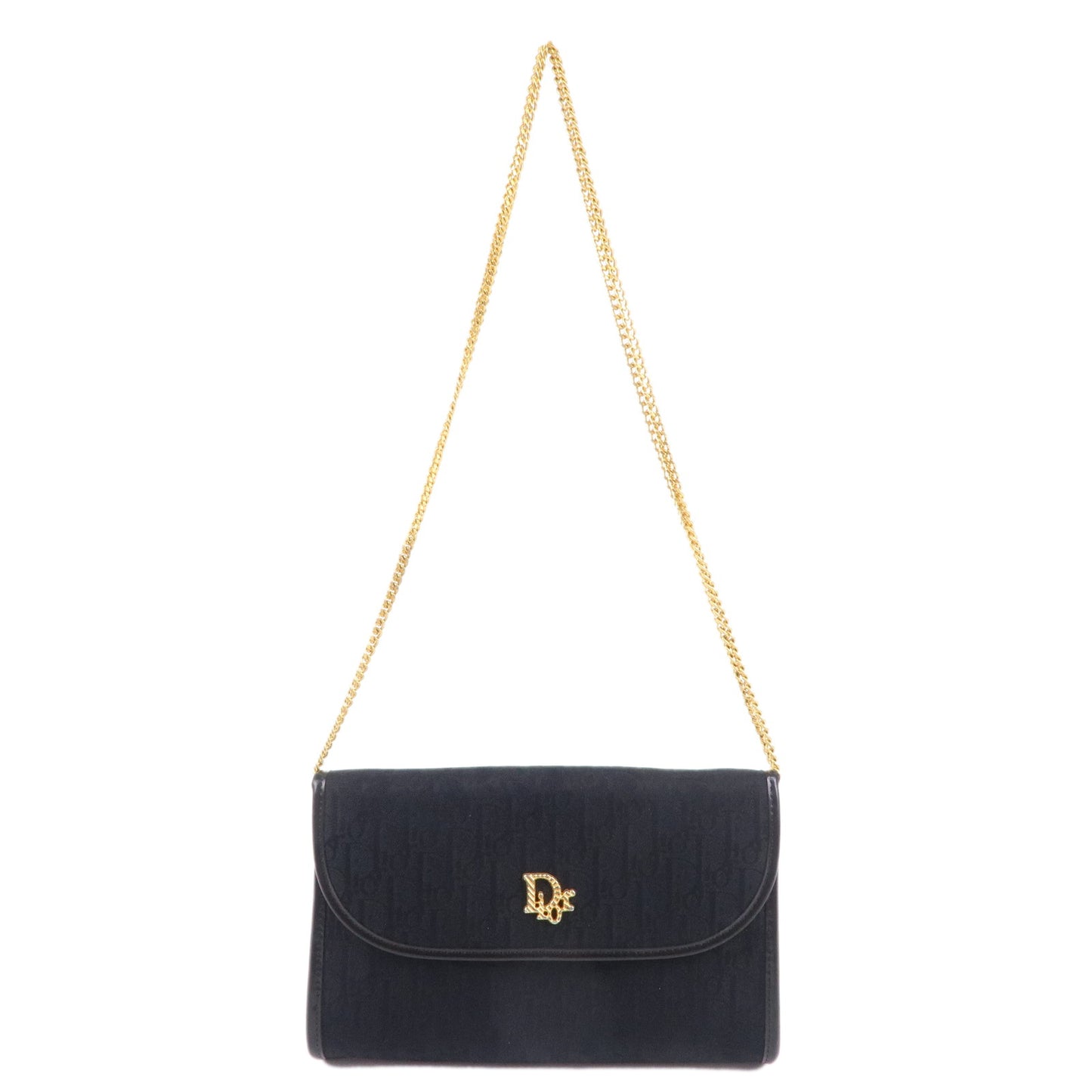 Christian-Dior-Trotter-Canvas-Leather-Chain-Shoulder-Bag