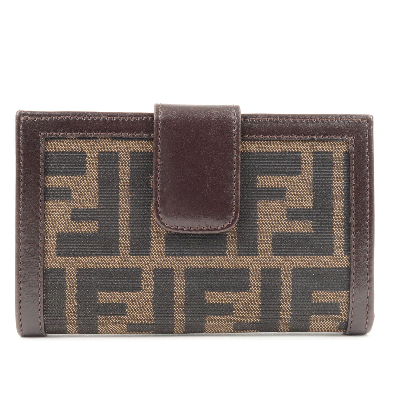 FENDI-Zucca-Canvas-Leather-Bi-Fold-Small-Wallet-Brown-01692