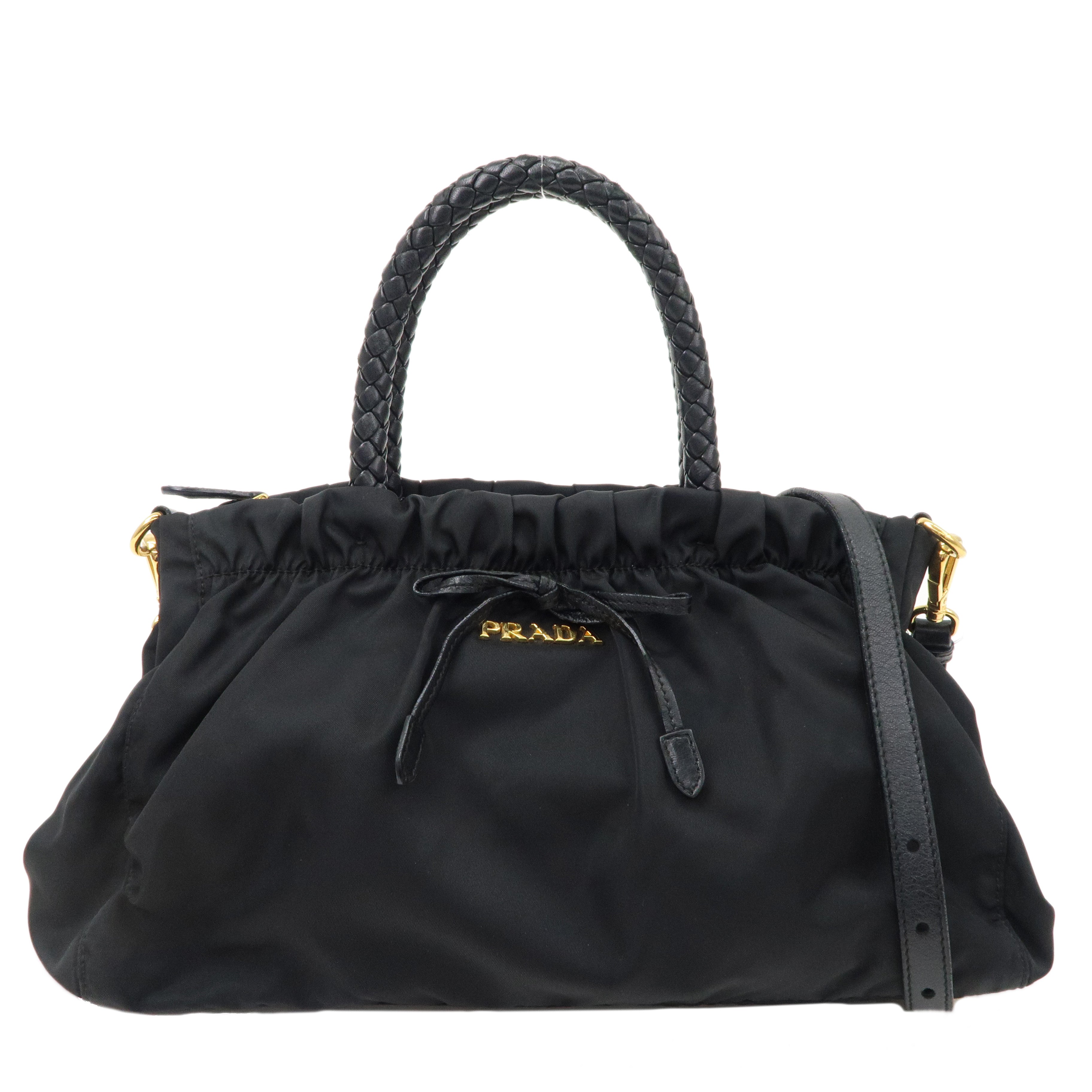 PRADA-Logo-Nylon-Leather-2Way-Bag-Tote-Bag-Hand-Bag-Black – dct