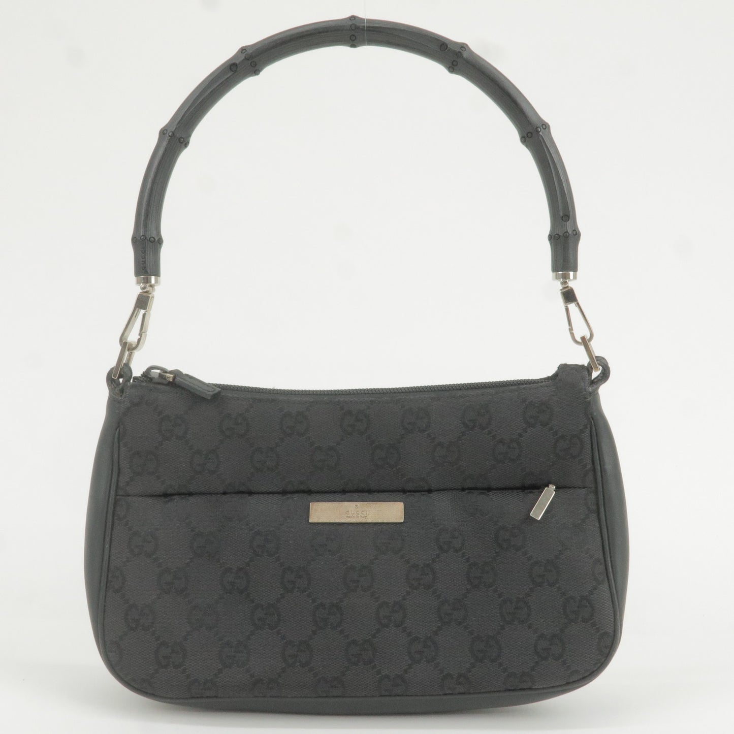 GUCCI Bamboo GG Canvas Leather Shoulder Bag Black 001.3870