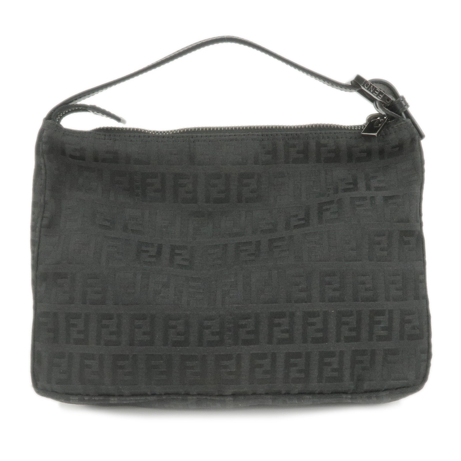 FENDI-Zucchino-Canvas-Leather-Hand-Bag-Mini-Bag-Black-8N0005