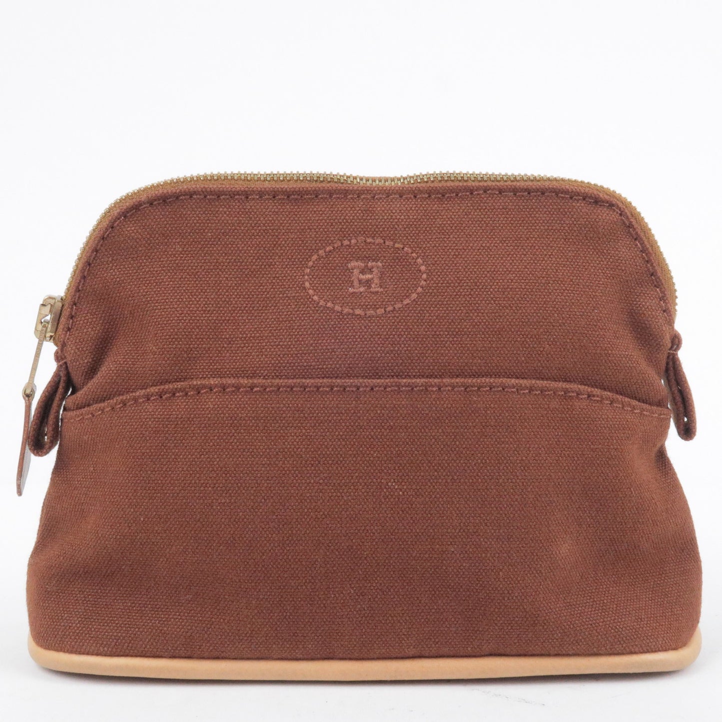 HERMES Canvas Leather Bolide Pouch Mini Brown