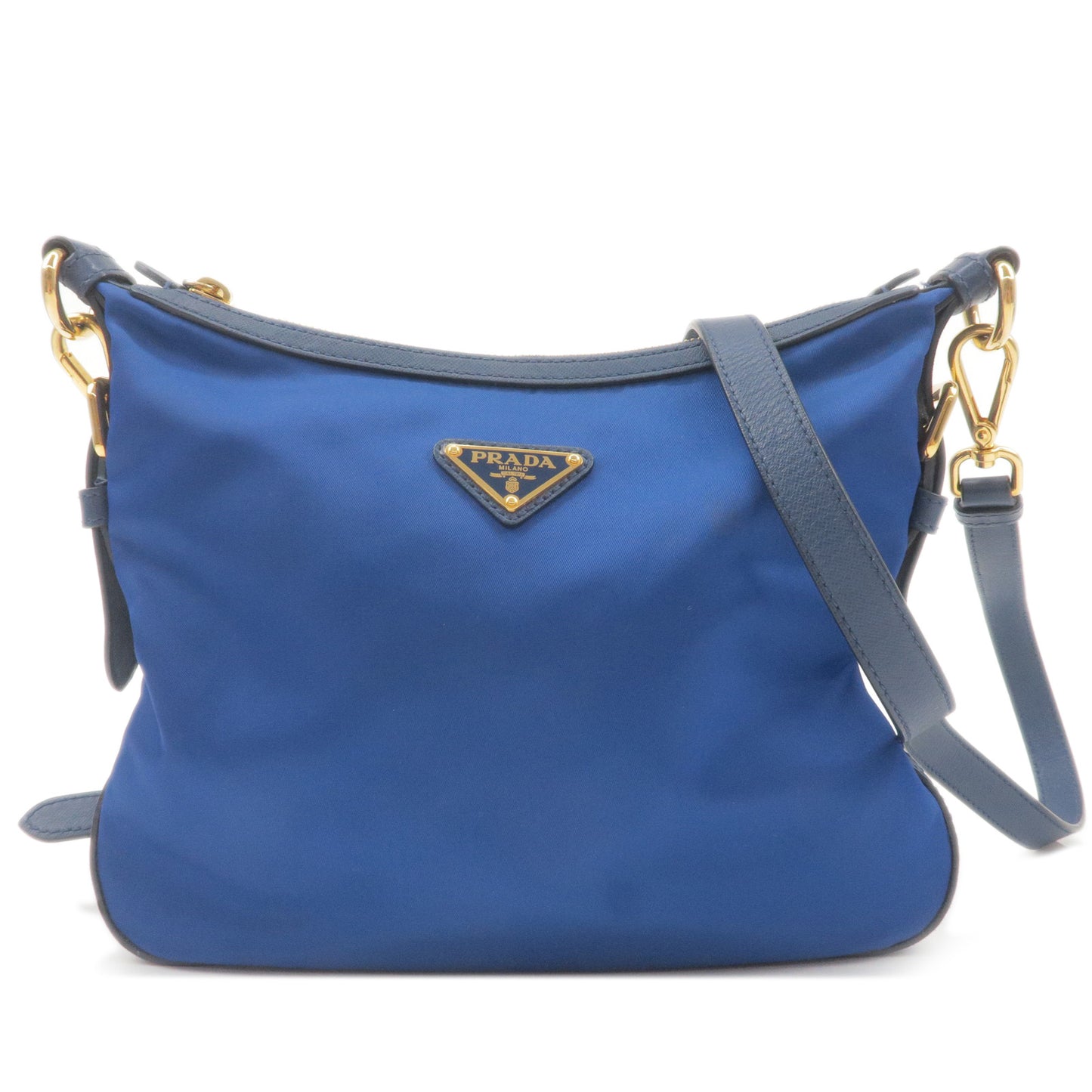 PRADA-Logo-Nylon-Leather-Shoulder-Bag-Blue-BT0706