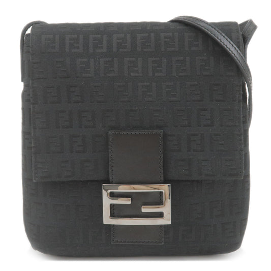 FENDI-Zucchino-Canvas-Leather-Shoulder-Bag-Black-8BT075