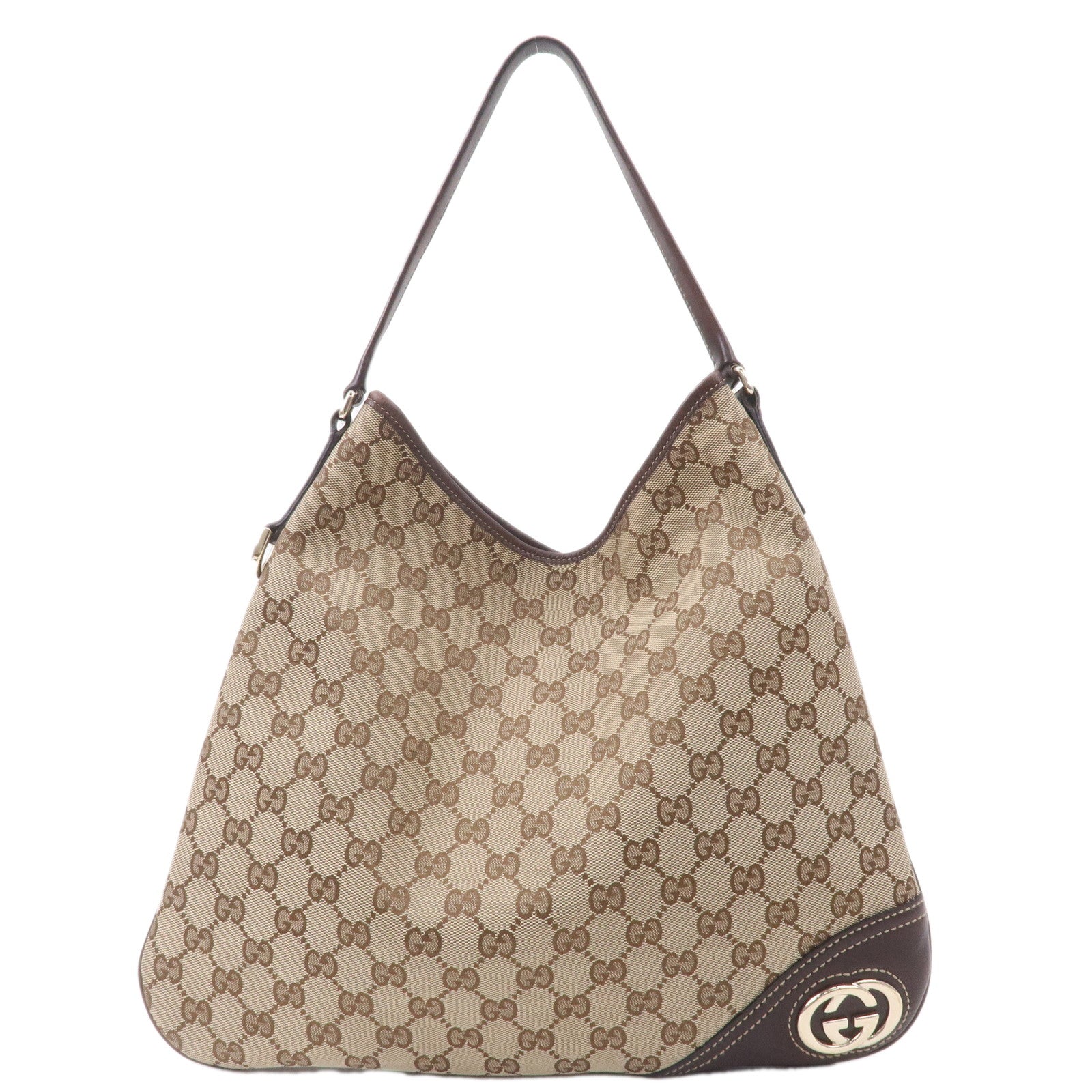 GUCCI-GG-Canvas-Leather-Shoulder-Bag-Beige-Brown-169947