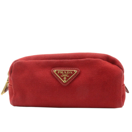 PRADA-Logo-Canvas-Leather-Pouch-Cosmetic-Pouch-Red