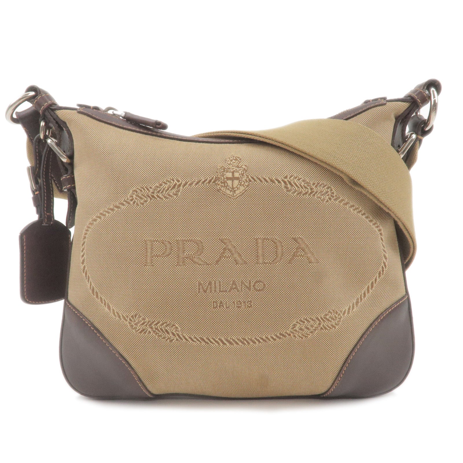 PRADA-Logo-Jacquard-Leather-Shoulder-Bag-Beige-Brown-BT0534