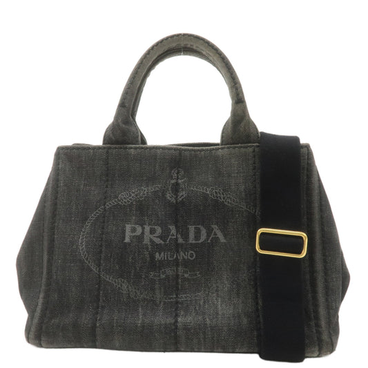 PRADA-Logo-Canapa-Mini-Denim-2Way-Bag-Hand-Bag-Black-B2439G