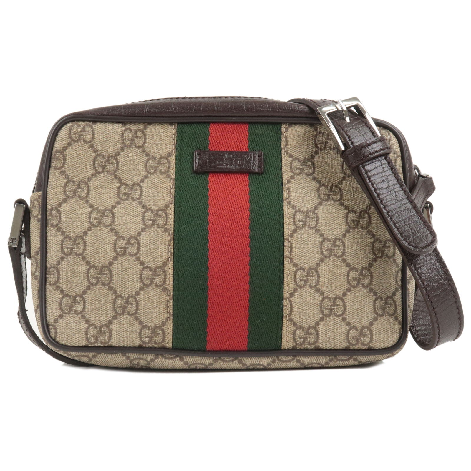 GUCCI-Sherry-GG-Supreme-Leather-Shoulder-Bag-Beige-Brown-162910