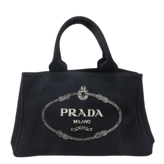 PRADA-Logo-Canapa-Canvas-Tote-Bag-Hand-Bag-Black-BN1877