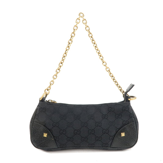 GUCCI-GG-Canvas-Leather-Chain-Hand-Bag-Pouch-Black-120940