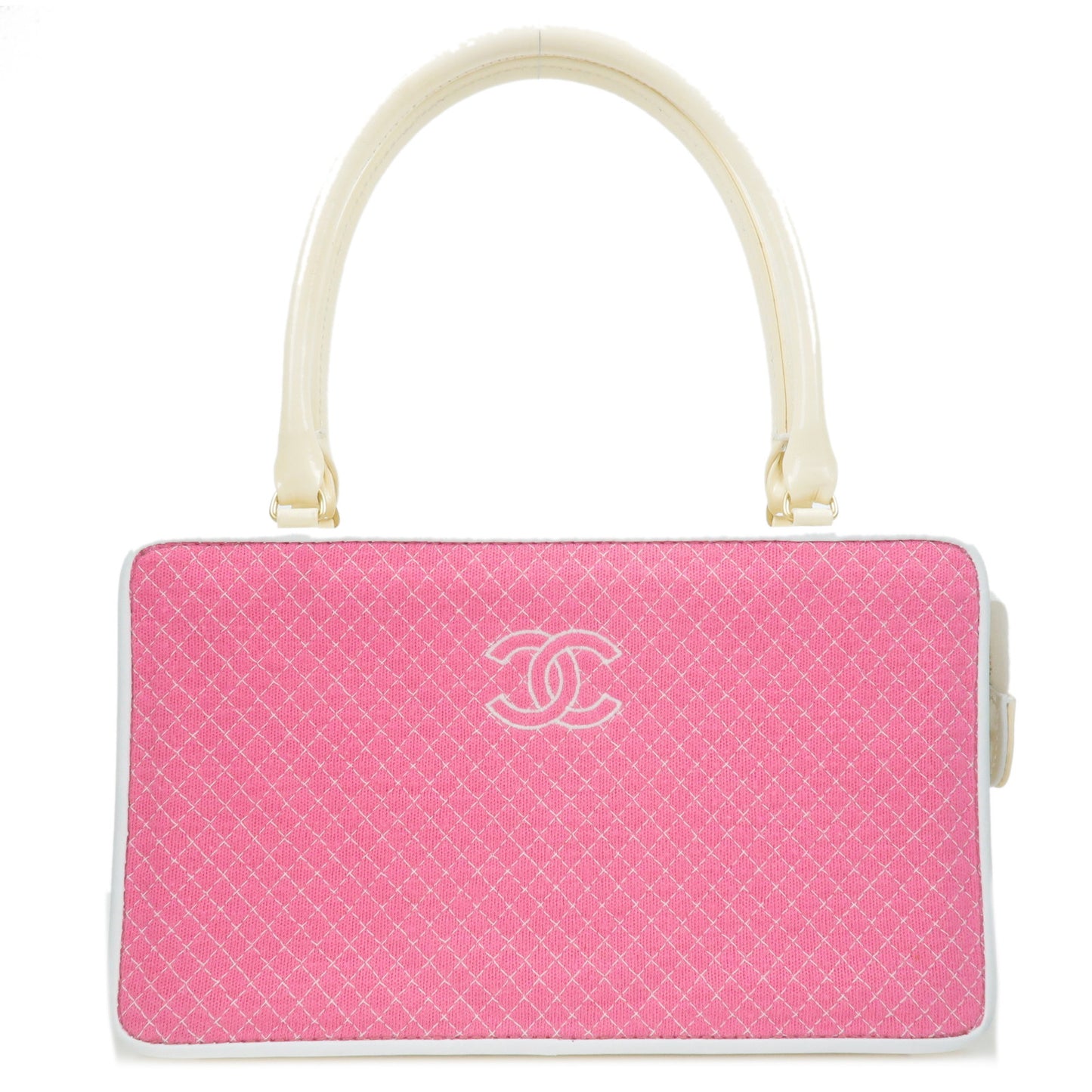 CHANEL-CC-Logo-Canvas-Enamel-Hand-Bag-Pink-Beige