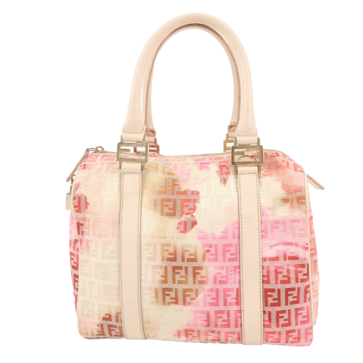 FENDI-Zucchino-Canvas-Mini-Boston-Bag-Ivory-Beige-Pink-8BL068