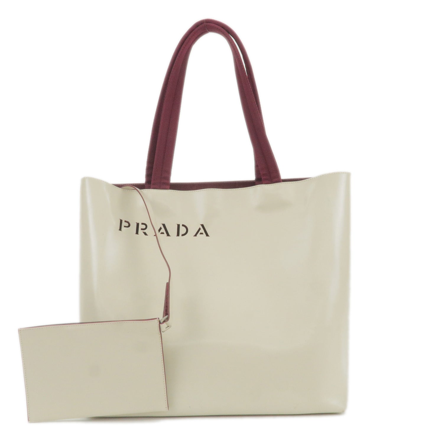PRADA-Leather-Canvas-Tote-Bag-Hand-Bag-Greige-Red-Wine-B10189