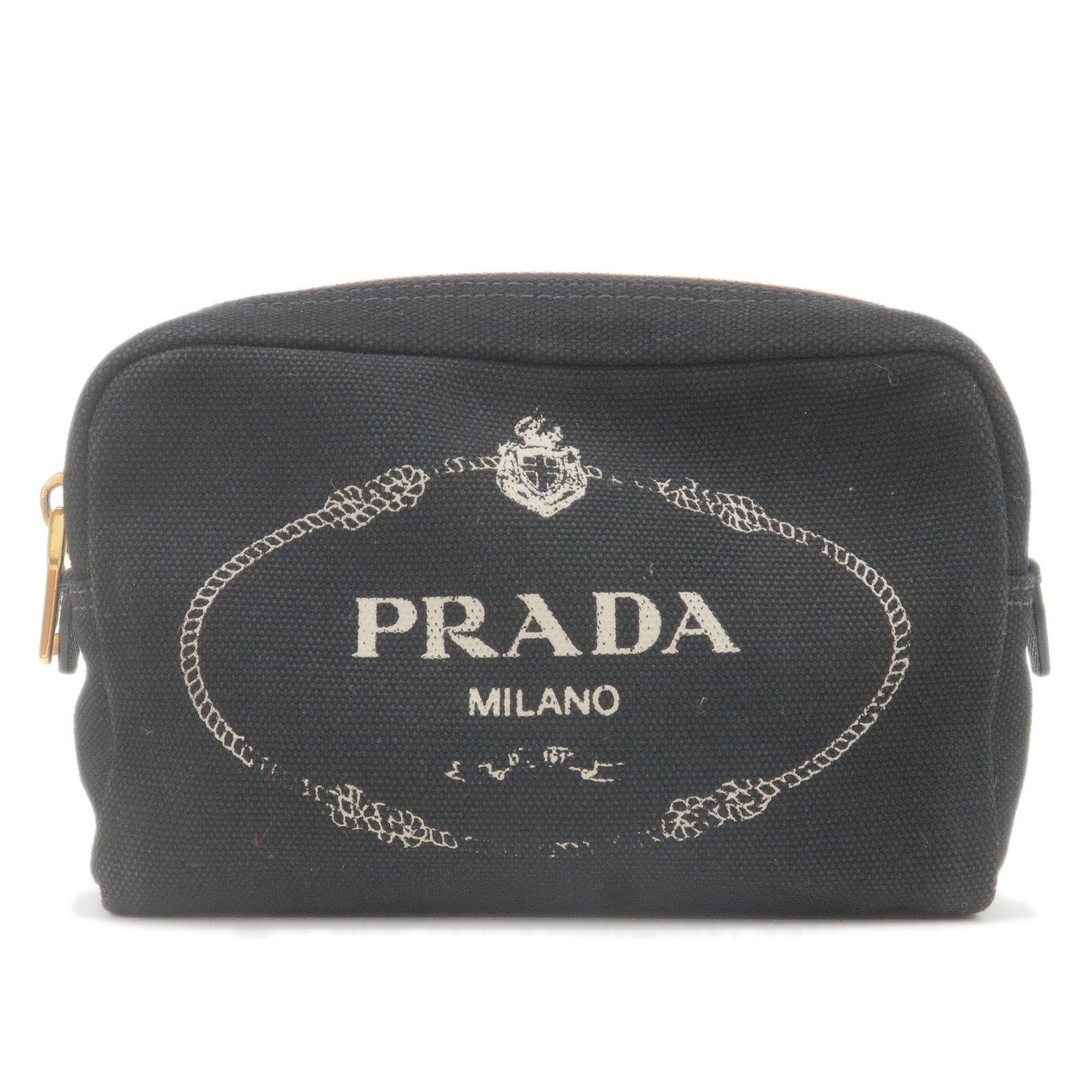 PRADA-Logo-Canvas-Leather-Canapa-Mini-Pouch-Black-1NA021