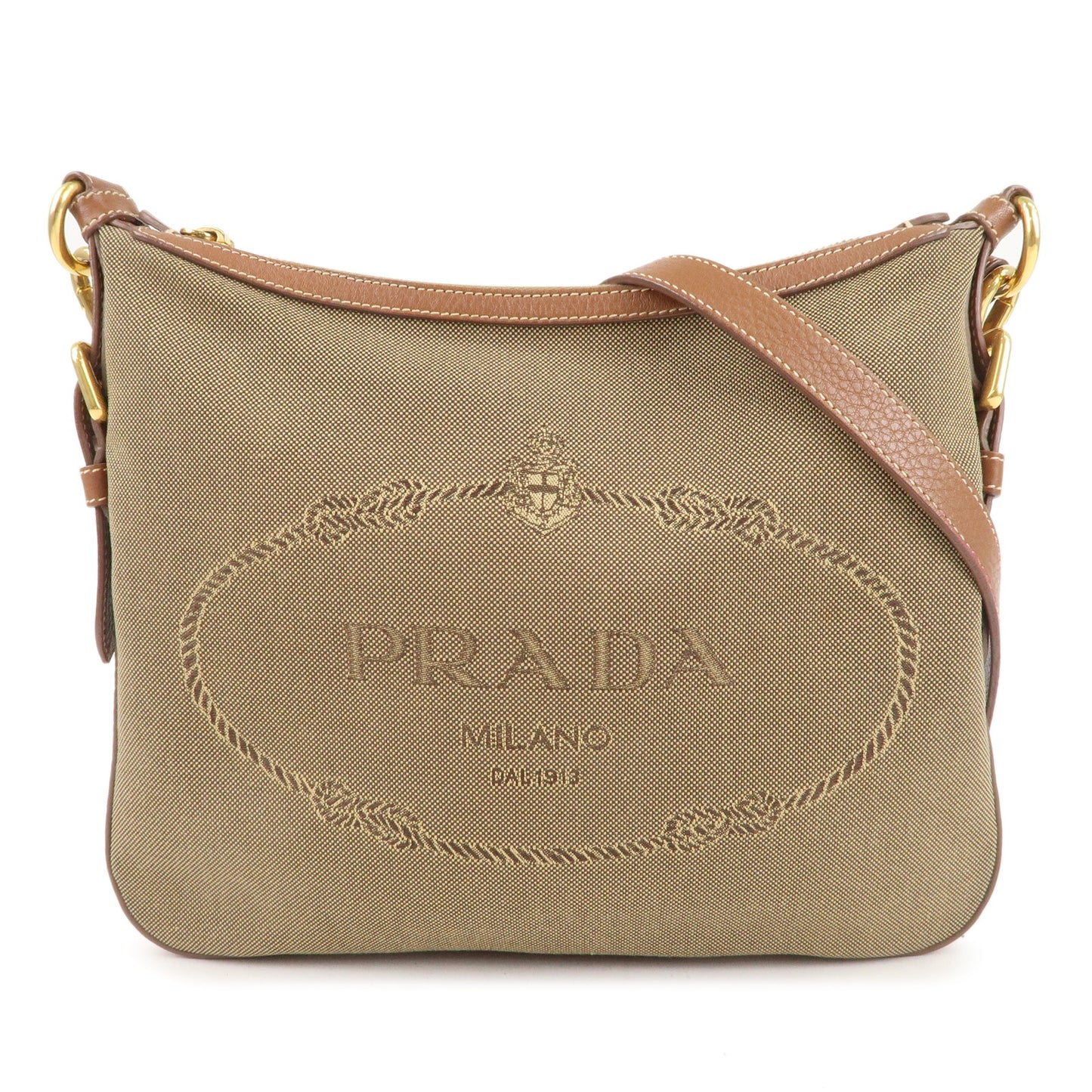 Prada shoulder bag Crossbody Bag logo Canvas jacquard beige brown white tag  Used