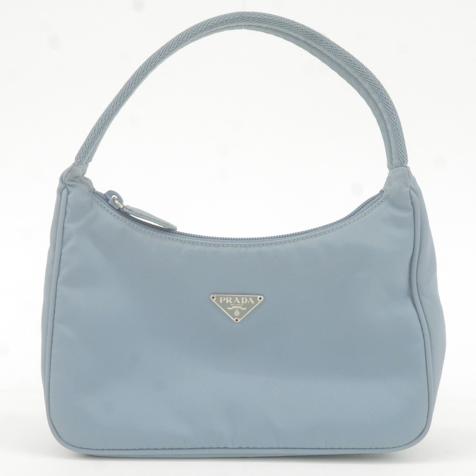 Prada Vitello Daino Tan Leather Shoulder Handbag with Silver and Blue Nylon  Web Striped Strap 1BC052: Handbags: Amazon.com